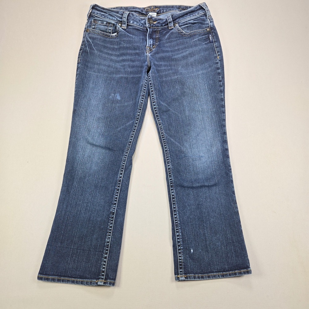 Silver Jeans Suki Capri Dark Wash Embroidered Denim Blue Womens‎ Size 32